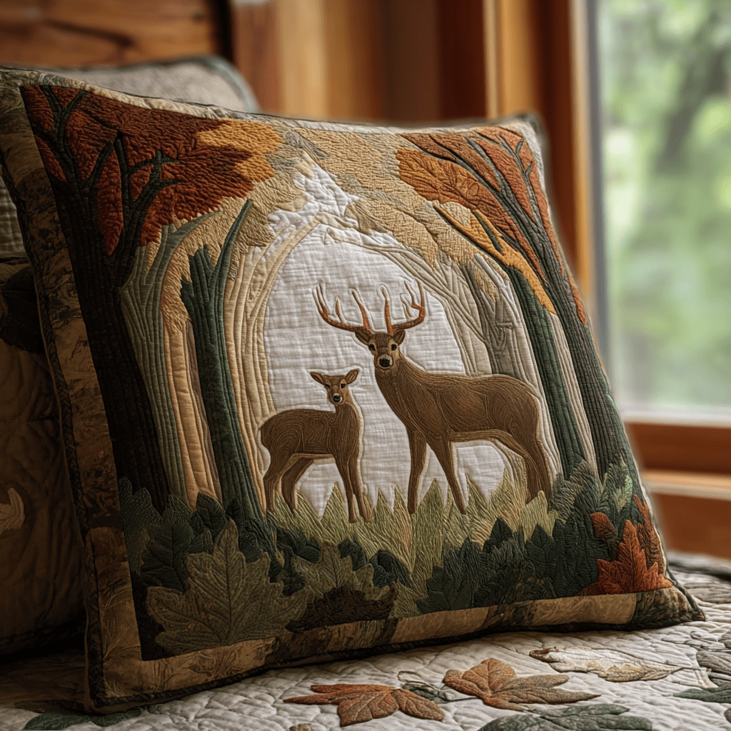 Forest Stag Quilted Pillow Case Best Cool Pillow Cases Christmas Presents For Deer Hunters - Bancroftclothings