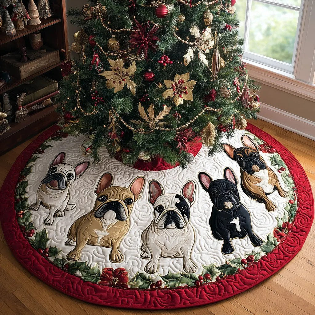 French Bulldog Quilted Christmas Tree Skirt Cozy Holiday Tree Skirt to Brighten Your Home - Bancroftclothings
