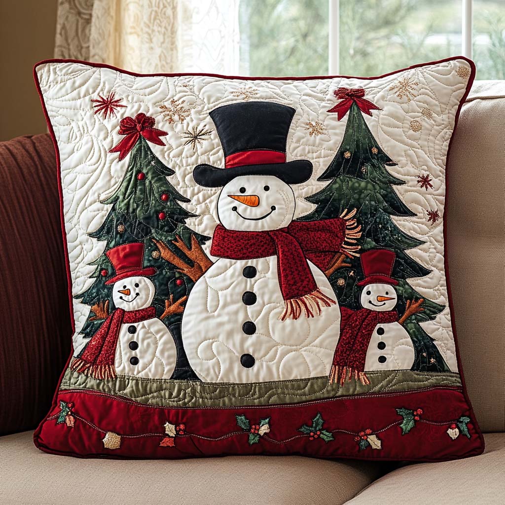 Frosty Friends Quilted Pillow Case Holiday Home Decor Christmas Gifts For Snowman Lovers - Bancroftclothings