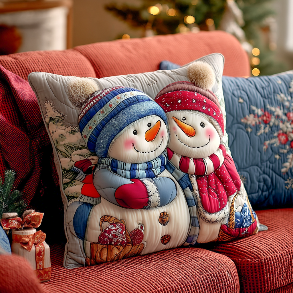 Frosty Love Story Quilted Pillow Case Christmas Cushion Covers Christmas Presents 2025 - Bancroftclothings