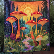 Fungi Fantasy Quilted Blanket Cute Throw Blanket Gifts For Mushroom Hunters - Bancroftclothings