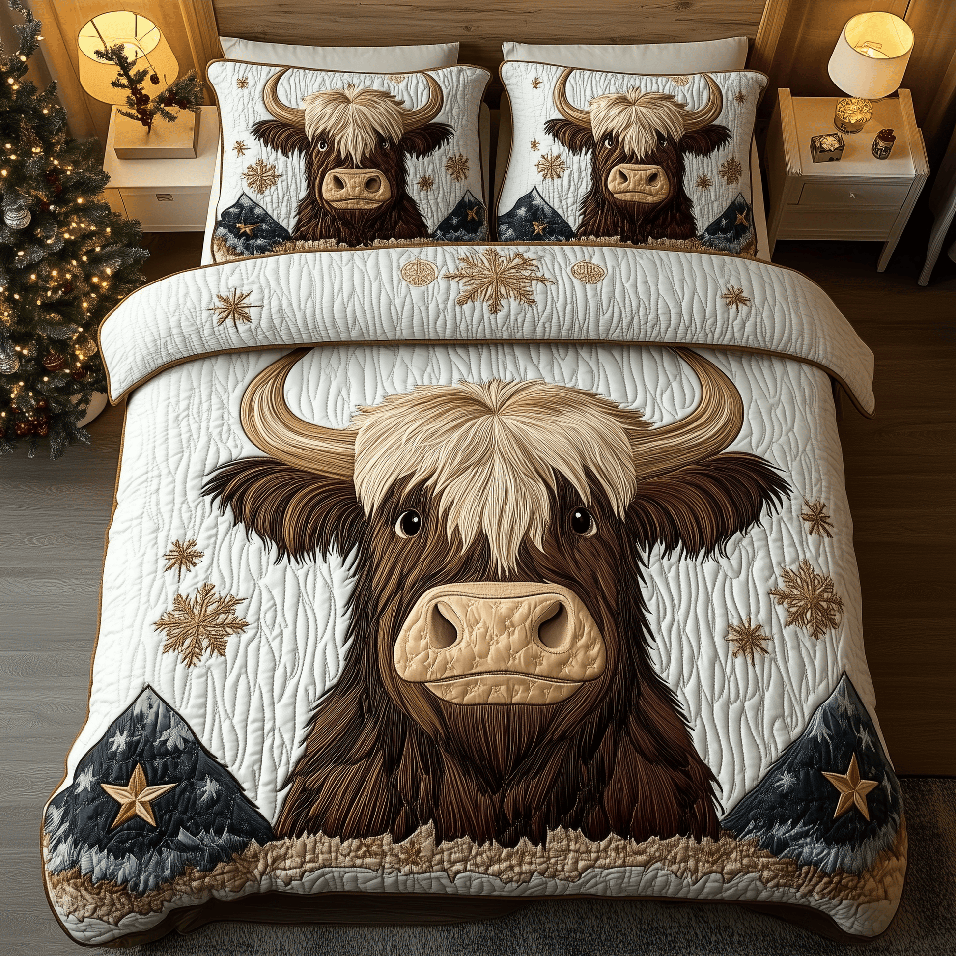 Funky Highland Cow Quilted Bedding Set Stay warm this winter Best Christmas Gifts For Women - Bancroftclothings