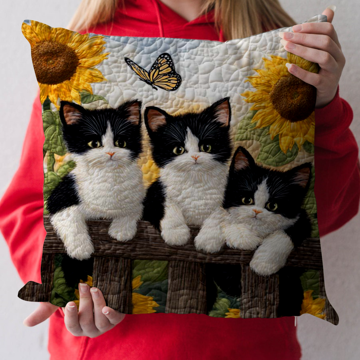 Garden Cat Quilted Pillow Case Best Throw Pillow Covers Cool Gifts For Cat Owners - Bancroftclothings