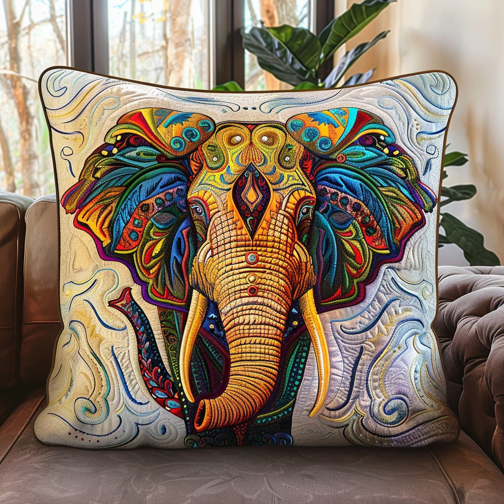 Gentle Giant Elephant Quilted Pillow Case Boho Style Animal Home Decor Elephant Lover Gifts - Bancroftclothings