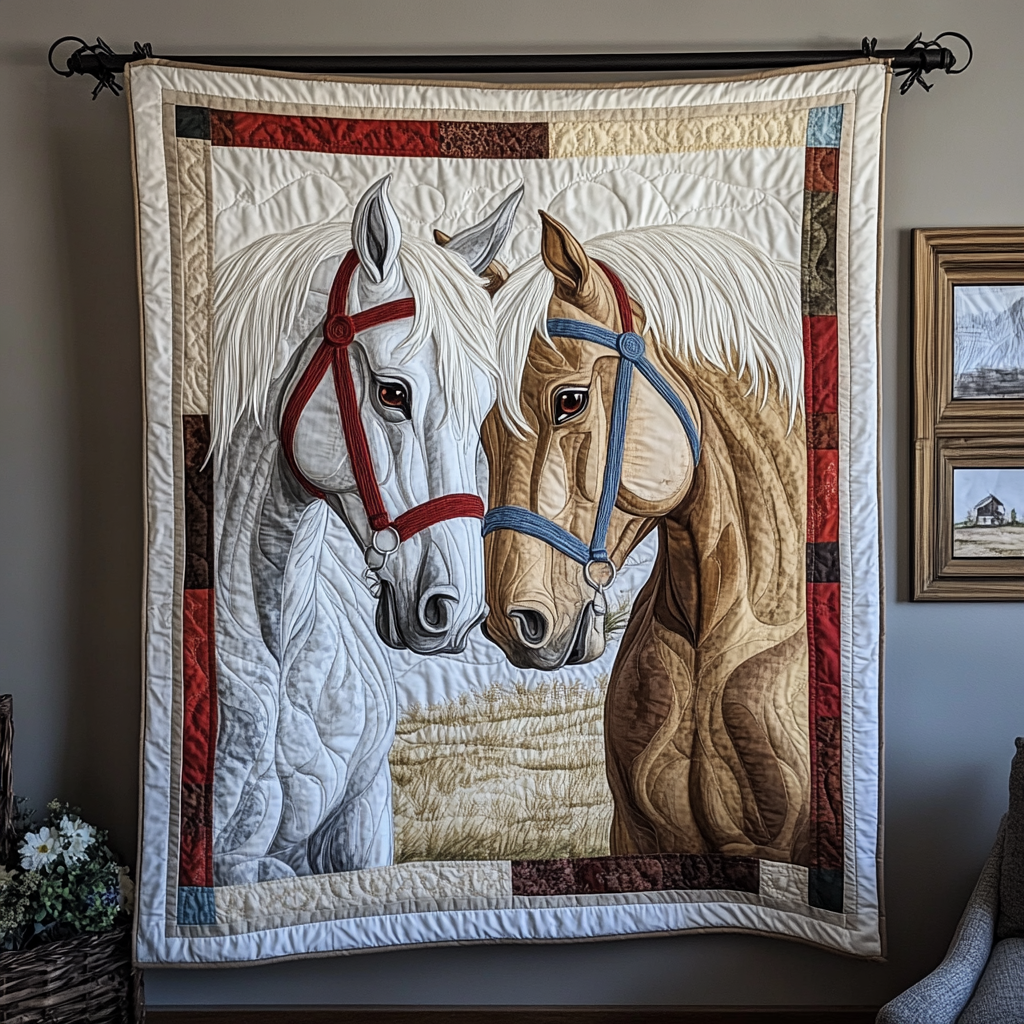 Gentle Horse Quilted Blanket Bedroom Xmas Decor Christmas Gifts For A Deer Hunter - Bancroftclothings