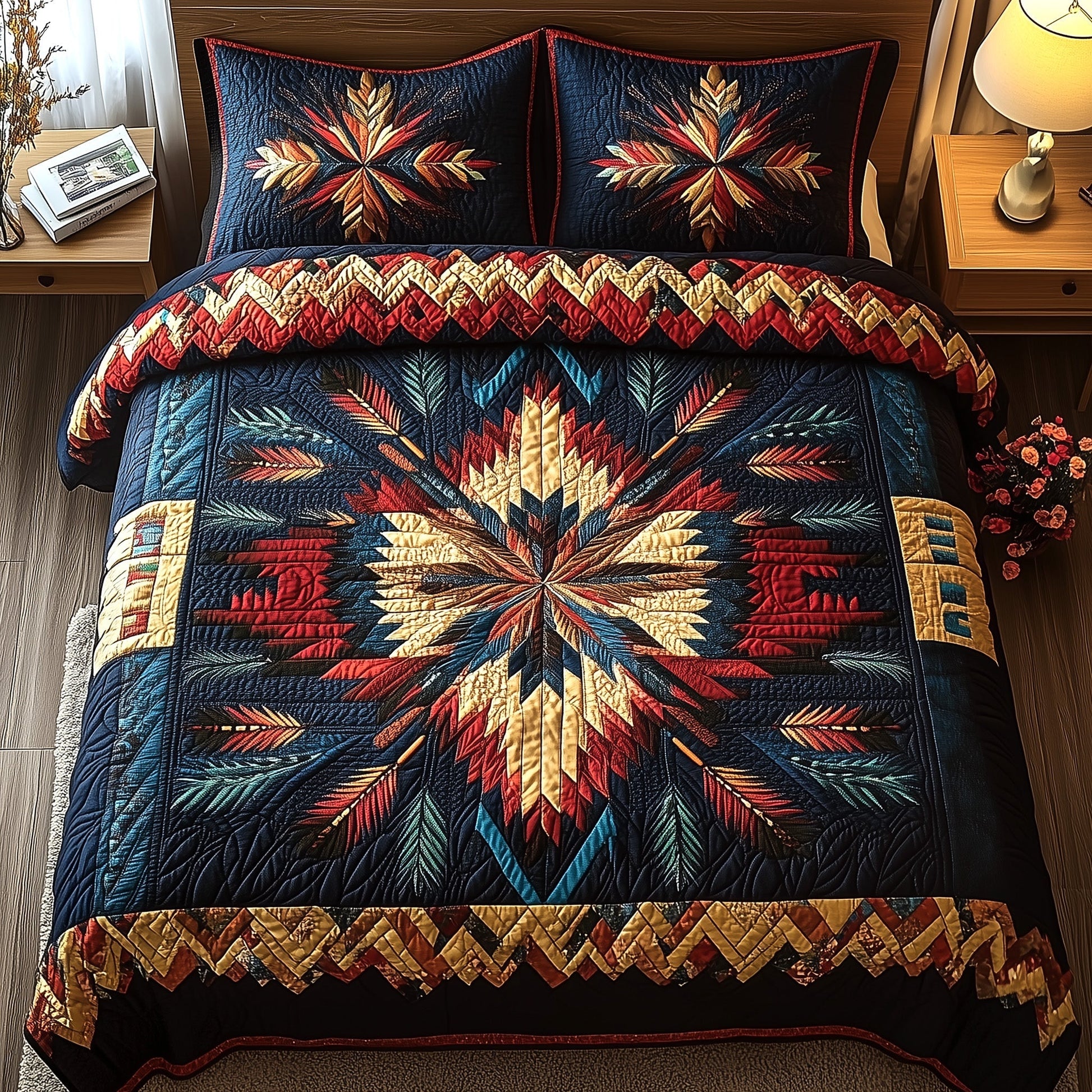 Ancient Symbols Quilted Bedding Set Duvet Cover Bedspread Native American Indian Gifts - Bancroftclothings