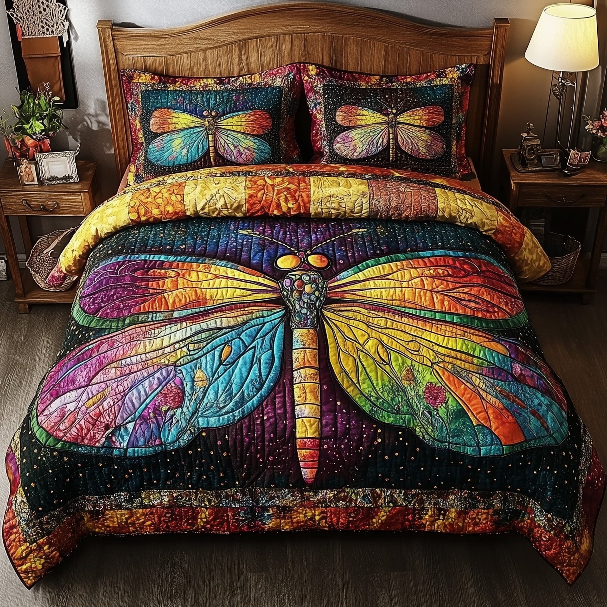 Dragonfly Dream Quilted Bedding Set Duvet Cover Bedspread Best Dragonfly Lover Gifts For Her - Bancroftclothings
