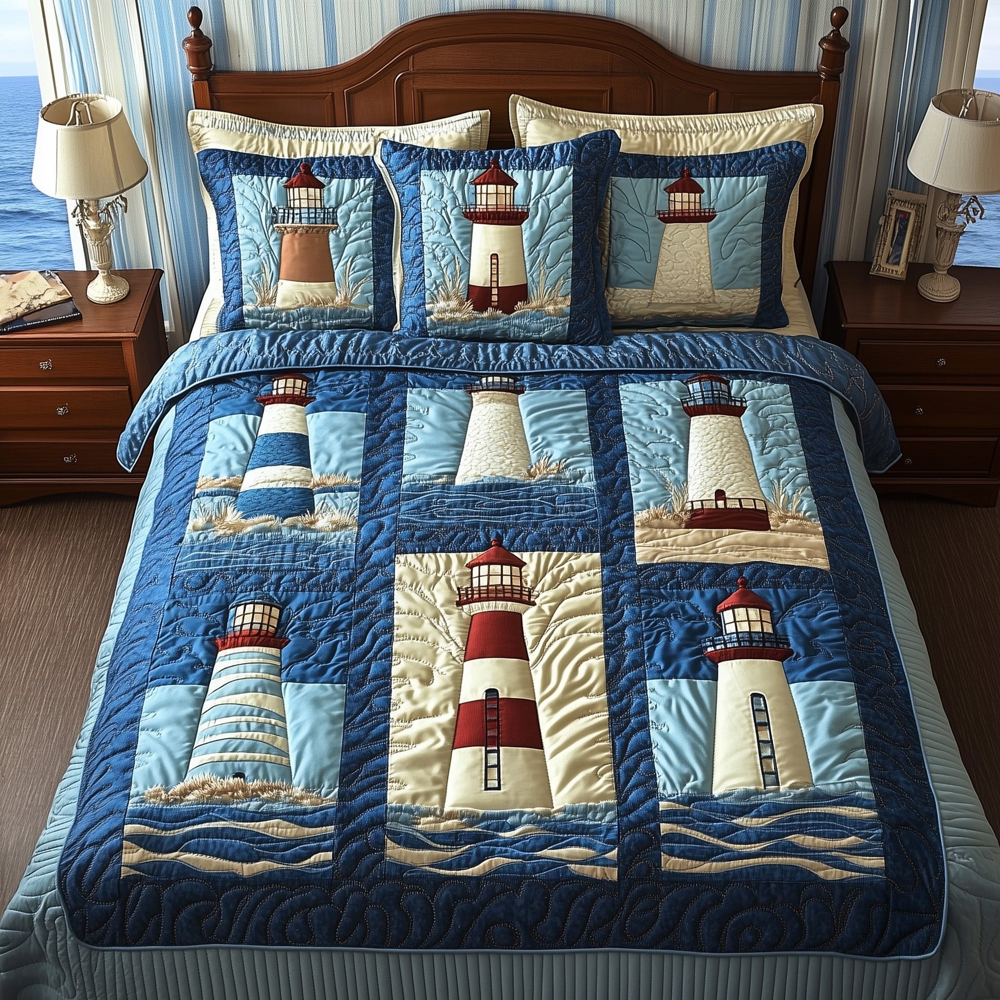 Seaside Serenity Quilted Bedding Set Duvet Cover Bedspread Best Lighthouse Gifts - Bancroftclothings