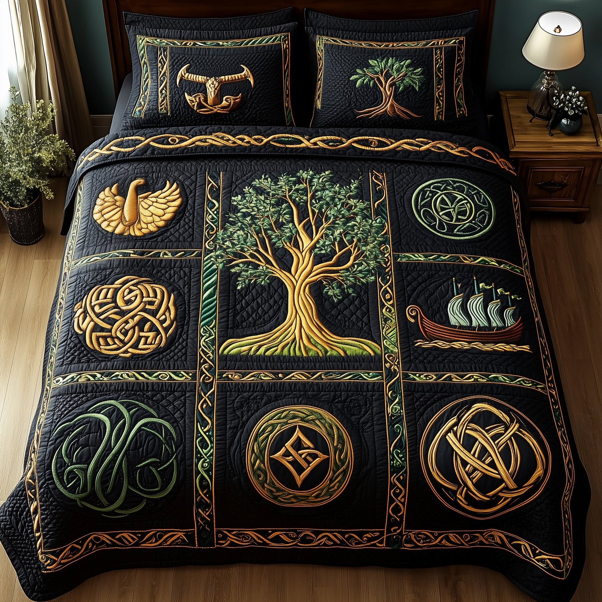 Viking Spirit Quilted Bedding Set Duvet Cover Bedspread Tree Of Life Gifts Mother'S Day - Bancroftclothings