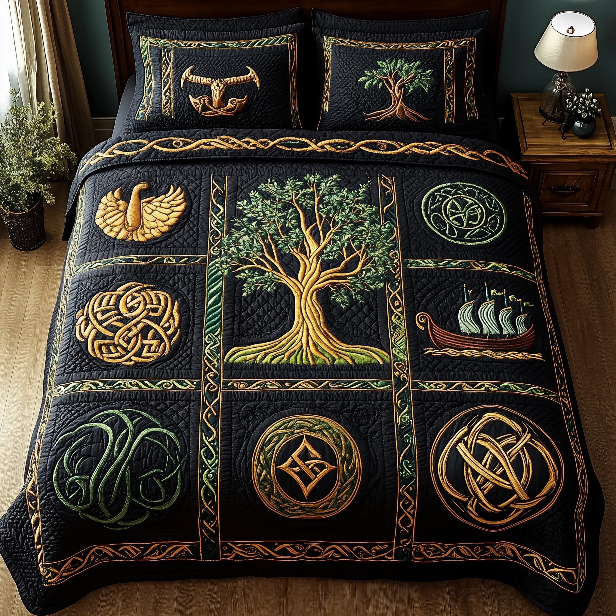 Viking Spirit Quilted Bedding Set Duvet Cover Bedspread Tree Of Life Gifts Mother'S Day - Bancroftclothings