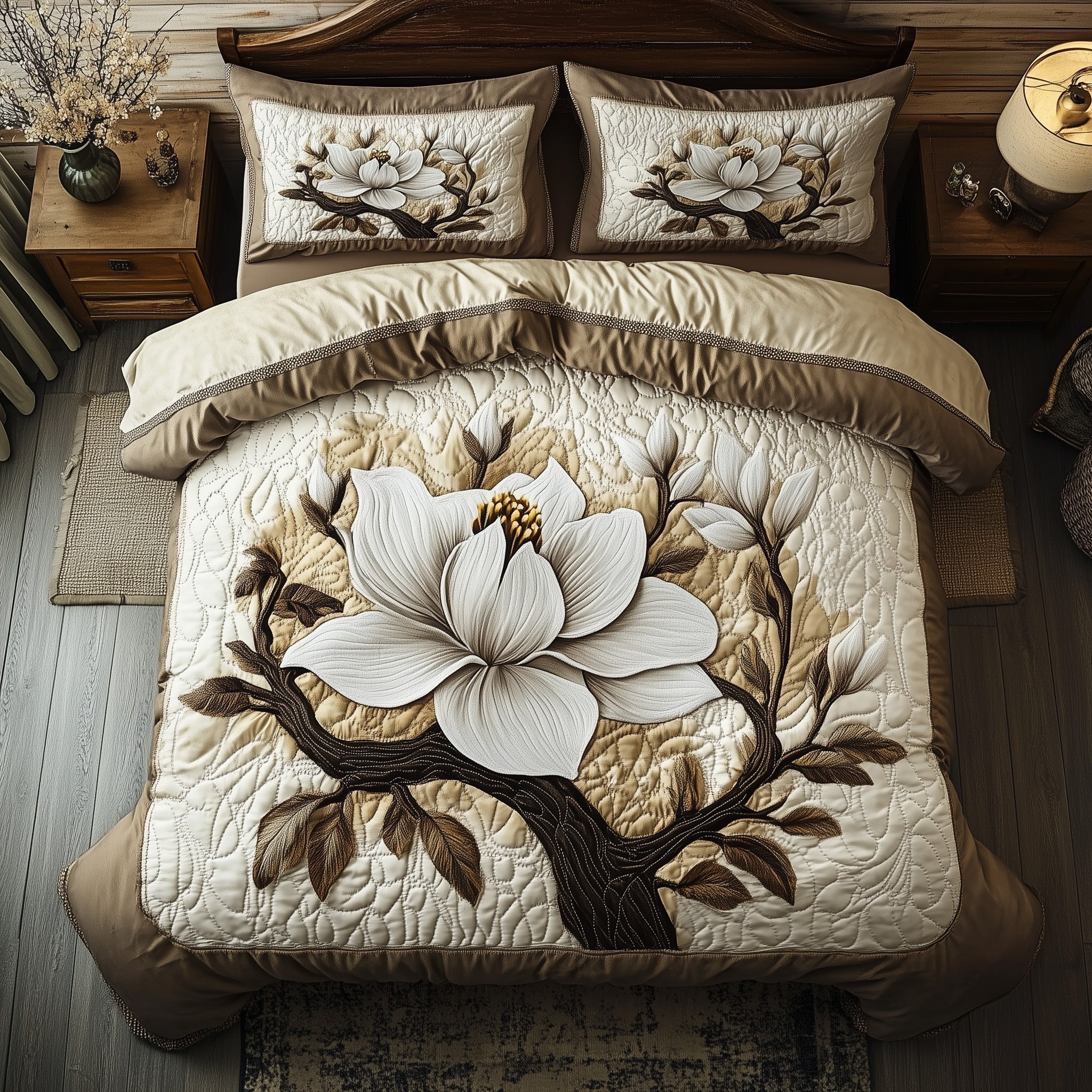 Timeless Magnolia Beauty Quilted Bedding Set Duvet Cover Bedspread Stocking Stuffers For Brother - Bancroftclothings
