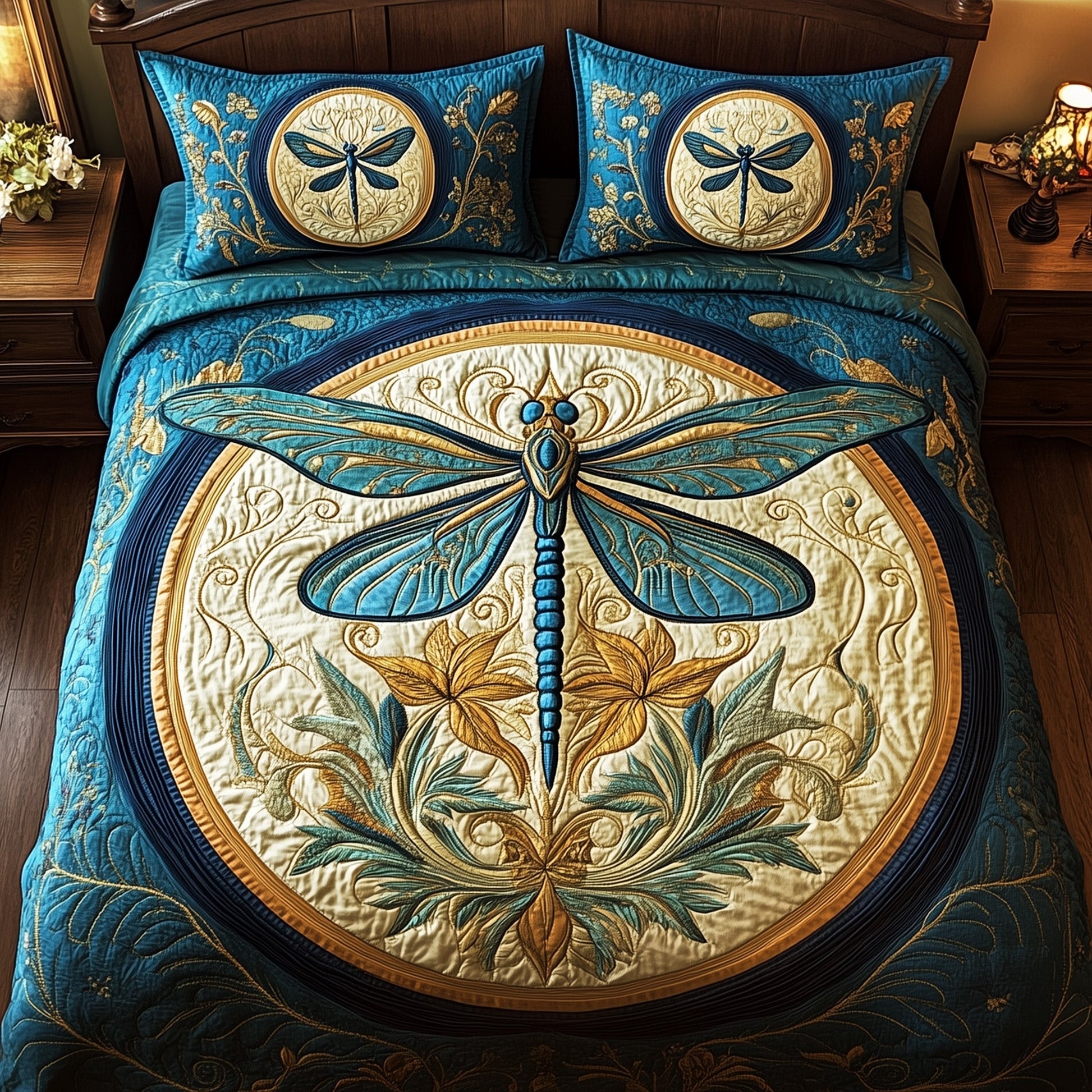 Enchanted Dragonfly Quilted Bedding Set Duvet Cover Bedspread Dragonfly Gift Items - Bancroftclothings