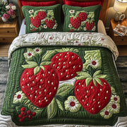 Strawberry Fields Quilted Bedding Set Duvet Cover Bedspread Best Gifts For Strawberry Lovers - Bancroftclothings