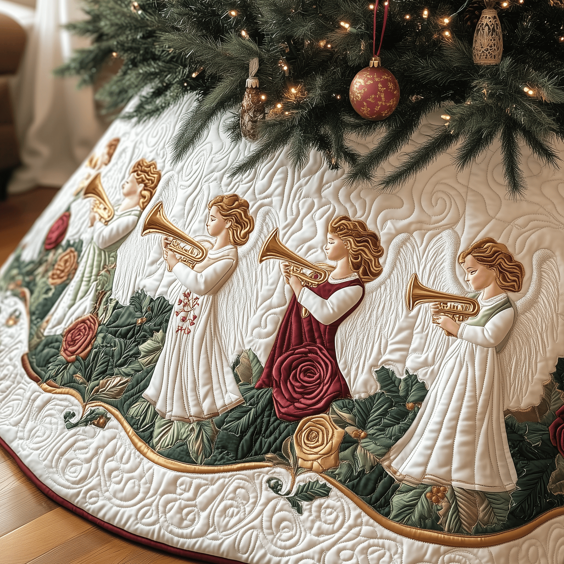 Christmas Angel Quilted Tree Skirt Feel Your Home Glow with a Beautiful Tree Skirt - Bancroftclothings
