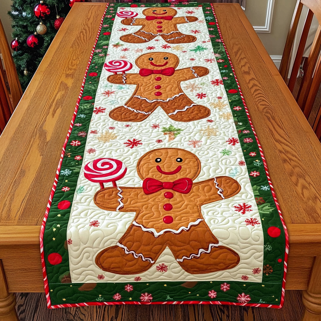 Gingerbeard Baby Quilted Table Runner Christmas Holiday Dining Table Runner Best Family Gift Ideas - Bancroftclothings