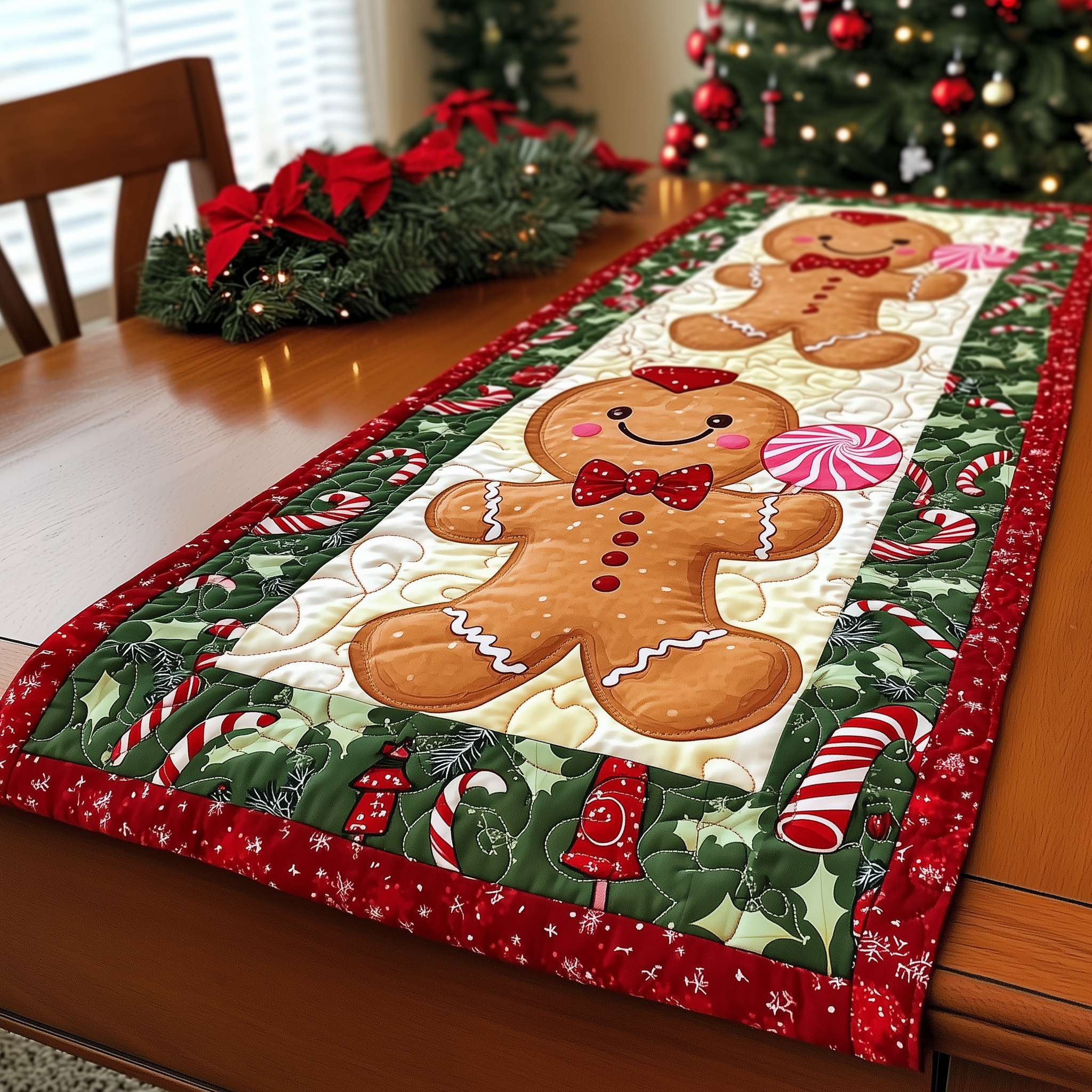 Gingerbeard Baby Quilted Table Runner Christmas Holiday Dining Table Runner Best Gifts Xmas - Bancroftclothings