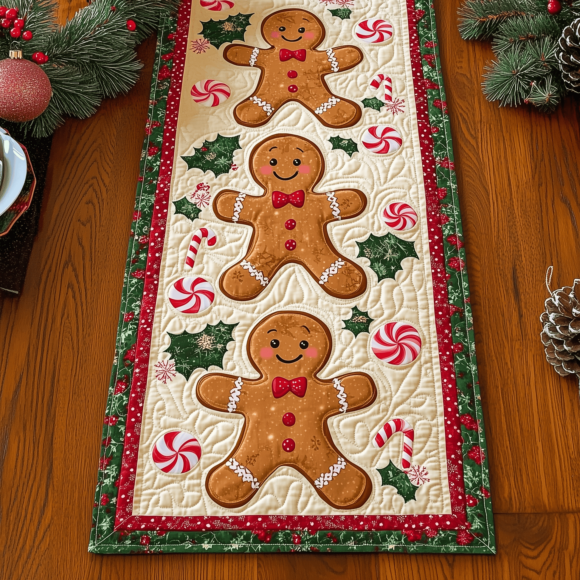Gingerbeard Baby Quilted Table RunnerChristmas Holiday Dining Table Runner Home Decorations - Bancroftclothings