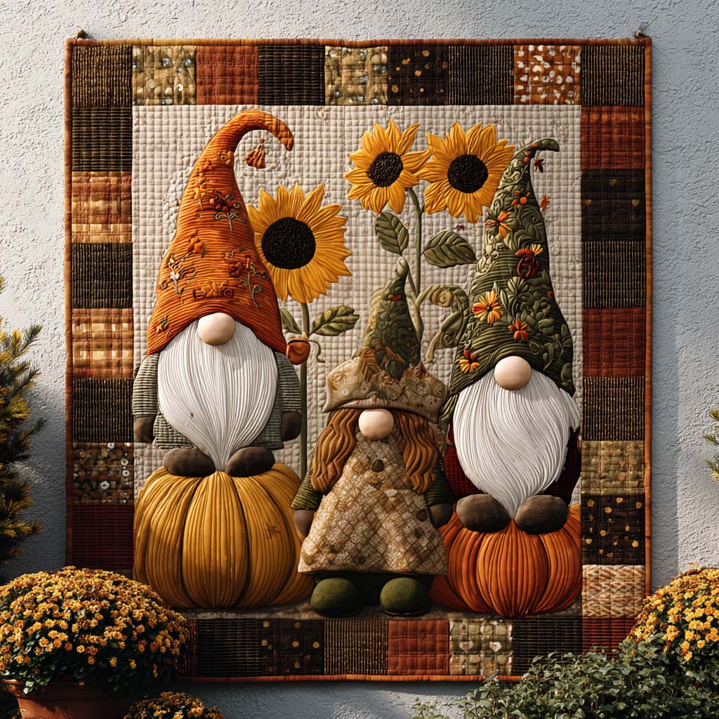 Gnome Harvest Quilted Blanket Autumn Bed Throw Best Gnome Gifts - Bancroftclothings