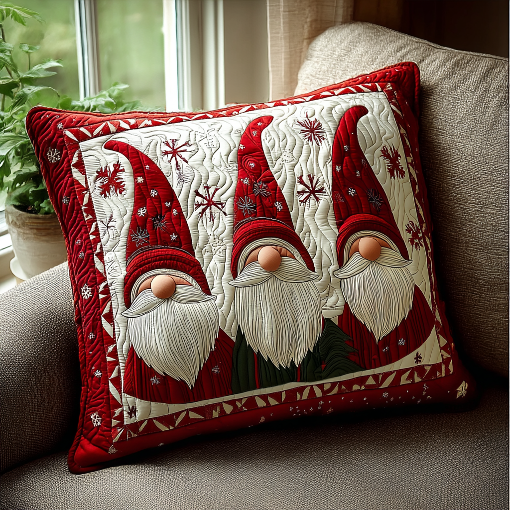 Gnome Joy Quilted Pillow Case Christmas Throw Pillow Covers Gifts For Gnome Lovers - Bancroftclothings