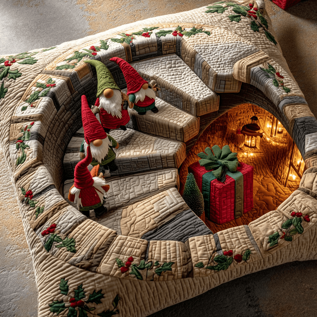 Gnome Stairs Quilted Pillow Case Holiday Pillow Case Gnome Christmas Gifts - Bancroftclothings