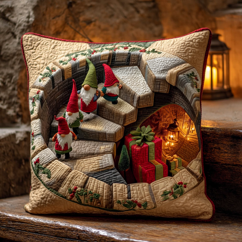 Gnome Stairs Quilted Pillow Case Winter Throw Pillow Covers Christmas Gifts For Grandma - Bancroftclothings