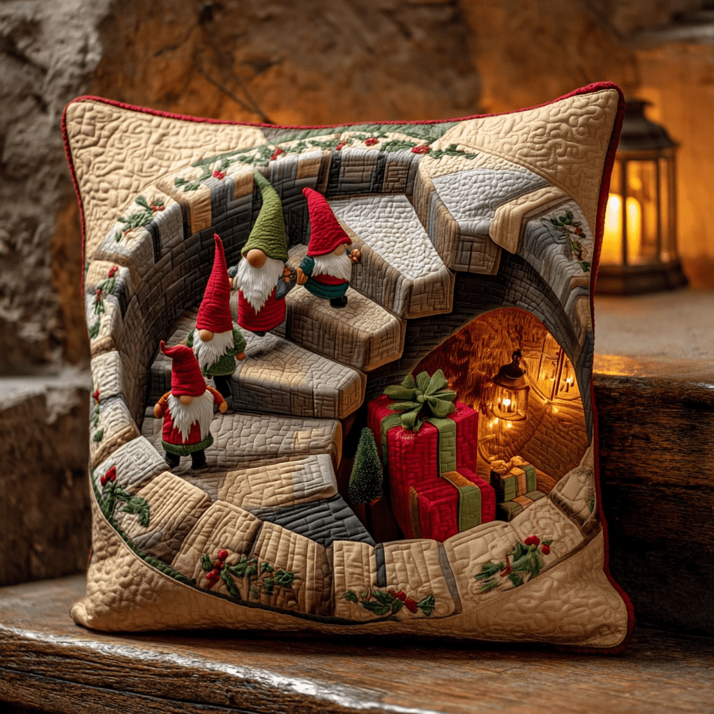 Gnome Stairs Quilted Pillow Case Winter Throw Pillow Covers Christmas Gifts For Grandma - Bancroftclothings