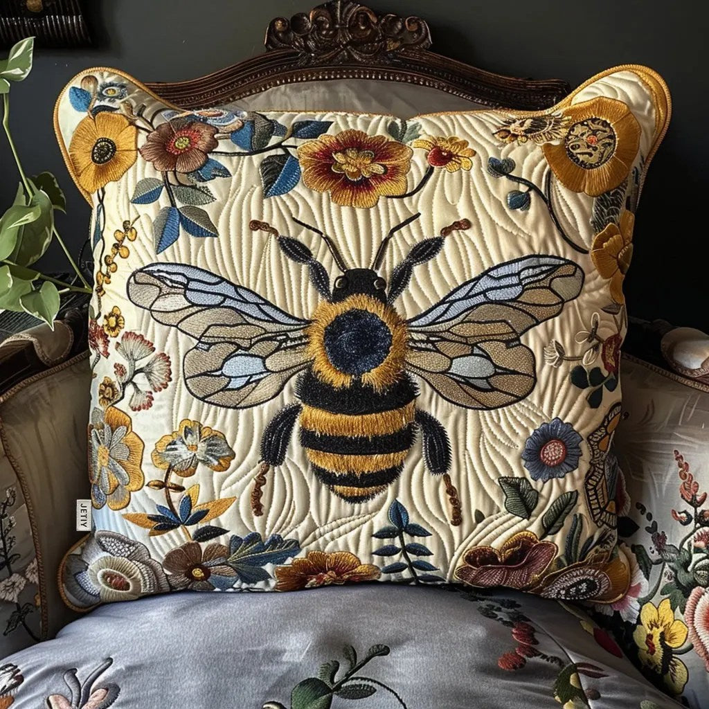 Golden Bee Flying Quilted Pillowcase Animal Themed Aesthetic Home Decor Bee Lover Gifts - Bancroftclothings