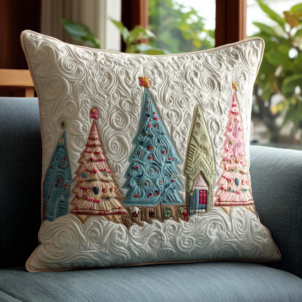 Golden Garland Tree Quilted Pillow Case Holiday Pillow Cases Family Christmas Presents - Bancroftclothings