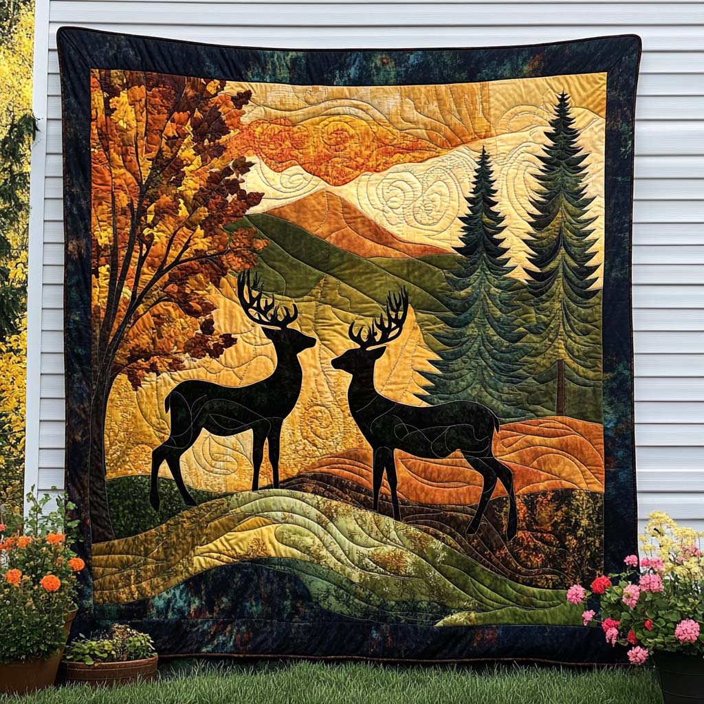 Golden Horns Quilted Blanket Best Throw Blanket Great Gifts For Deer Hunters - Bancroftclothings