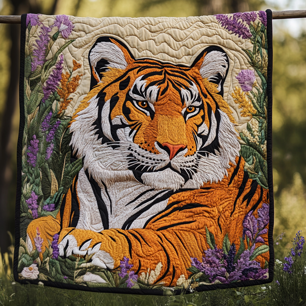 Golden Jungle Quilted Blanket Cute Throw Blanket Best Tiger Christmas Gifts - Bancroftclothings