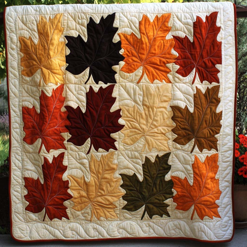 Golden Leaf Dance Quilted Blanket Fall Theme Blanket Family Gift Ideas For Christmas - Bancroftclothings