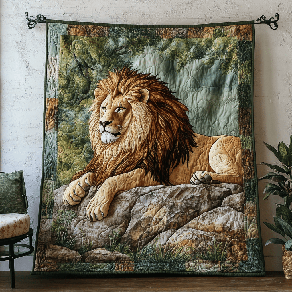 Golden Lion Quilted Blanket Christmas Bedroom Decor Gifts For Wild Animal Lovers - Bancroftclothings