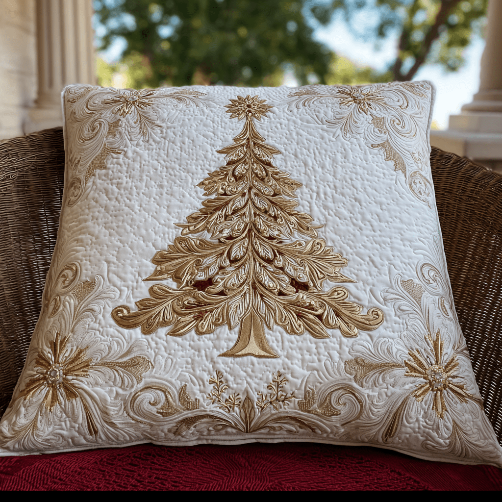 Golden Poinsettia Quilted Pillow Case Christmas Pillow Covers Best Xmas Gifts For Wife - Bancroftclothings