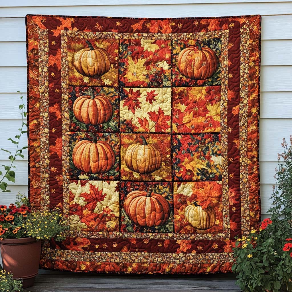 Golden Pumpkin Lane Quilted Blanket Fall Theme Throw Blanket Christmas Ideas For Family - Bancroftclothings