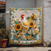 Golden Rooster Bloom Quilted Blanket Christmas Room Decor Themed Skull Gifts For Him Her - Bancroftclothings