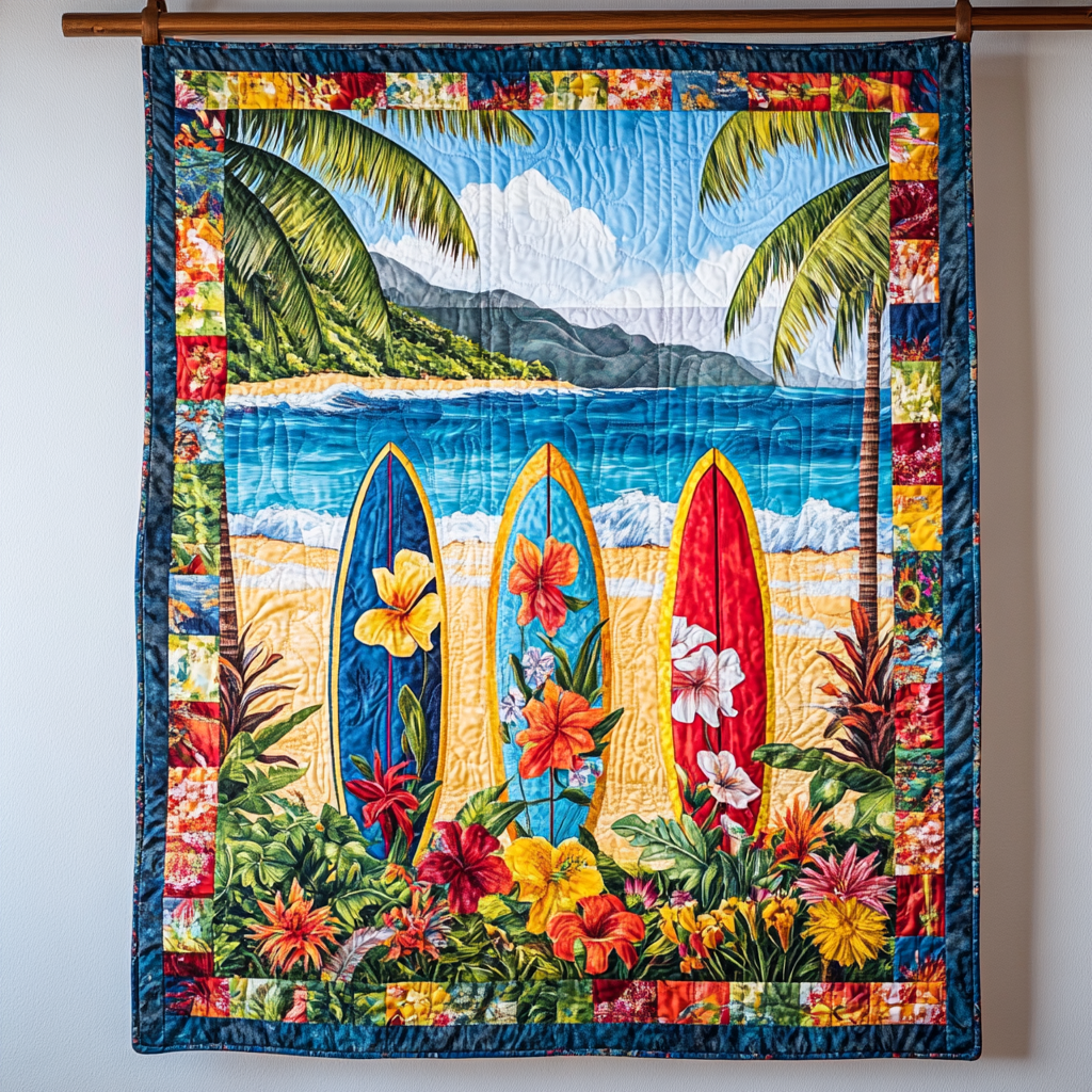 Golden Sunset Board Quilted Blanket Cute Throw Blanket Best Gift For Beach Lover - Bancroftclothings