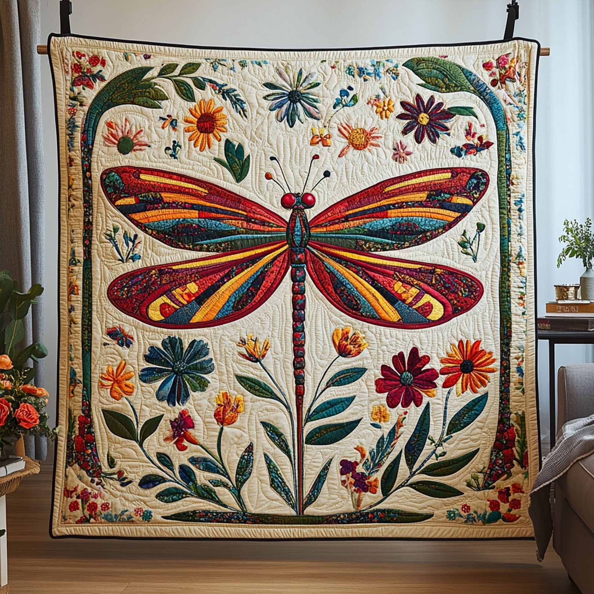 Golden Wing Dance Quilted Blanket Christmas Holiday Dragonfly Lover Gifts For Women - Bancroftclothings