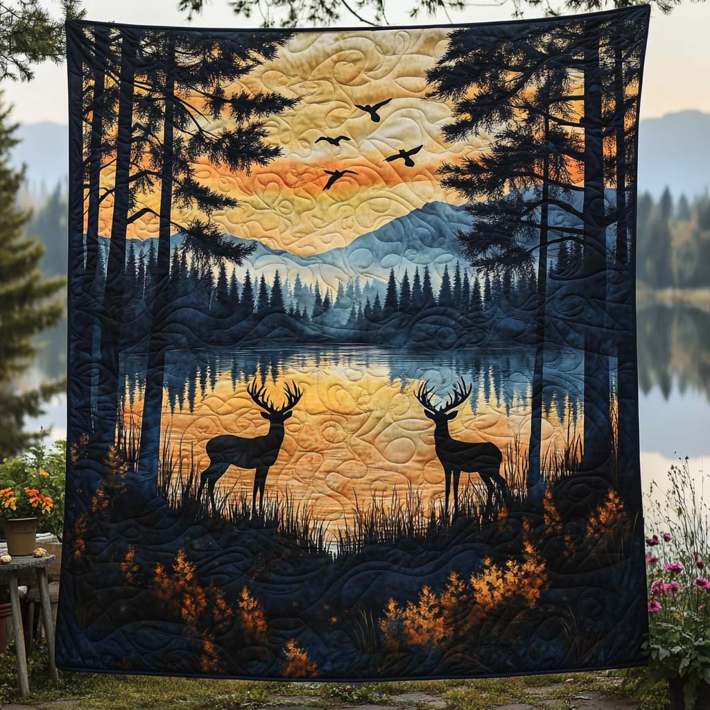 Graceful Deer Quilted Blanket Bed Room Decor Duck Gifts For Him Her - Bancroftclothings