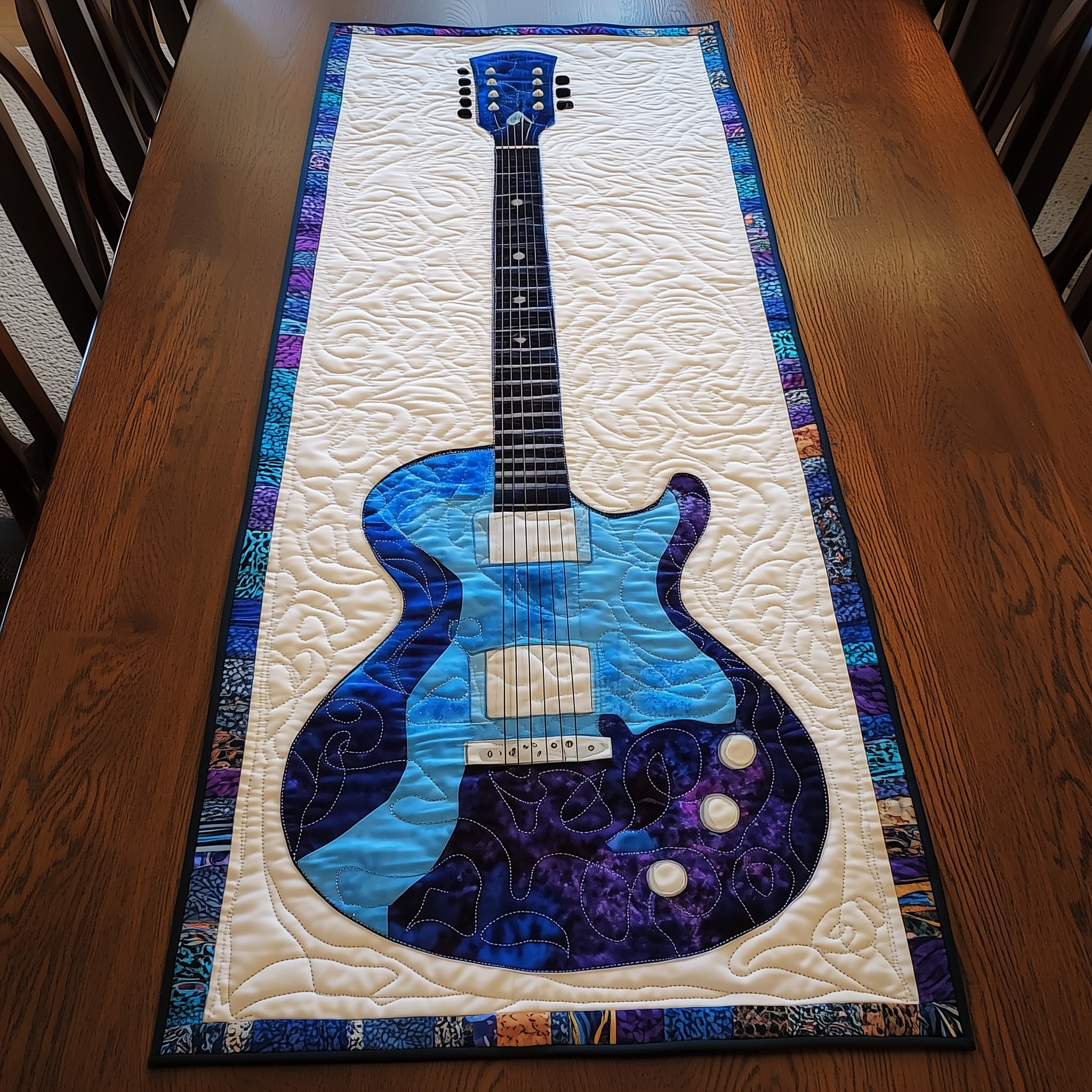 Guitar Blue Quilted Table Runner Related Xmas Gifts For Guitar Lovers Players Birthday - Bancroftclothings