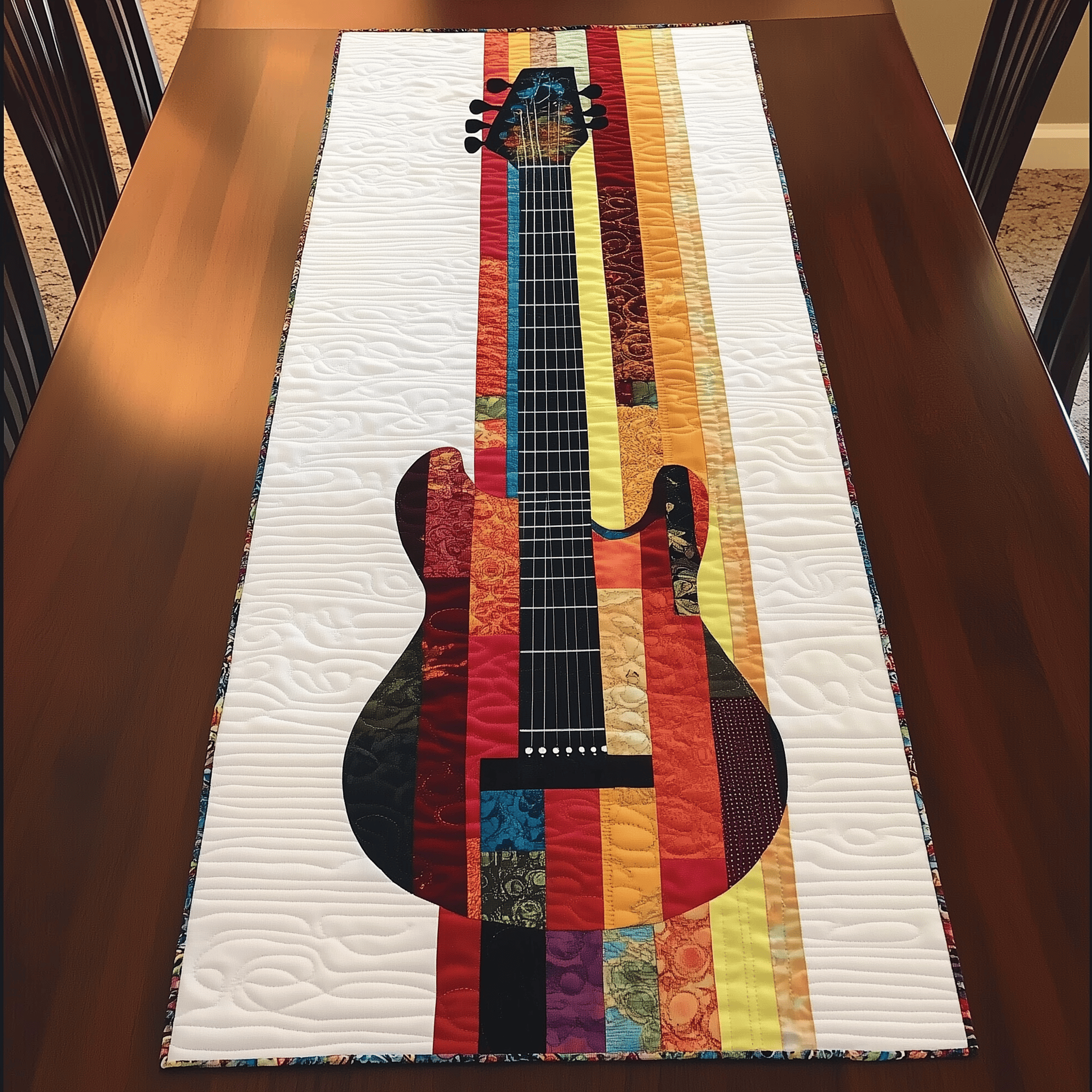 Guitar Blue Quilted Table Runner Related Xmas Gifts For Guitar Lovers Players For Him - Bancroftclothings