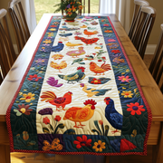 Happy Chickens Quilted Table Runner Holiday Dining Table Runner Best Chicken Themed Gifts Owners - Bancroftclothings