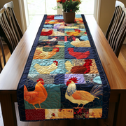 Happy Chickens Quilted Table Runner Modern Coffee Table Runner Gifts With Chicken Theme - Bancroftclothings