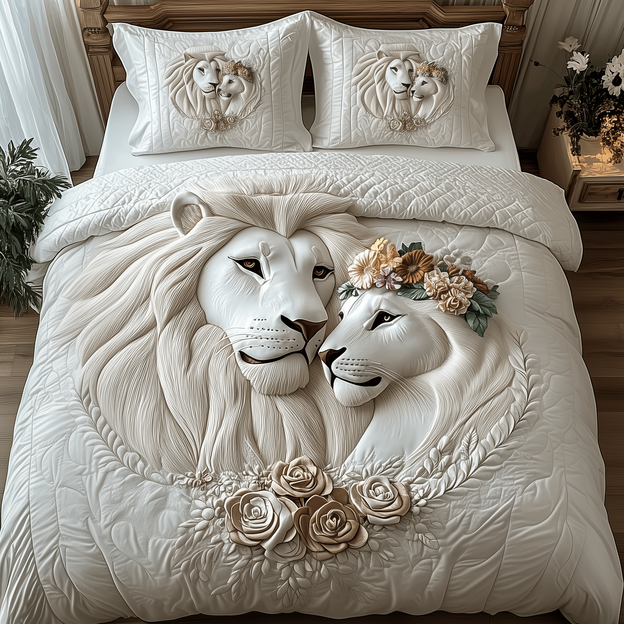 Happy Lion Couple Quilted Bedding Set Stay warm this winter Best Christmas Gifts For Mom - Bancroftclothings