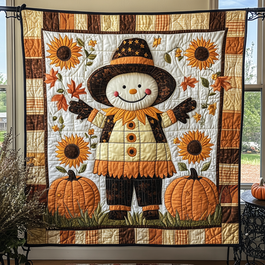 Happy Scarecrow Quilted Blanket Autumn Blanket Throws Gifts For People Who Like Skulls - Bancroftclothings