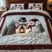 Happy Snowman Couple Quilted Bedding Set Stay warm this winter Christmas Presents For Wife - Bancroftclothings