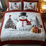 Happy Snowman Quilted Bedding Set Good Christmas Gifts For Girlfriend - Bancroftclothings