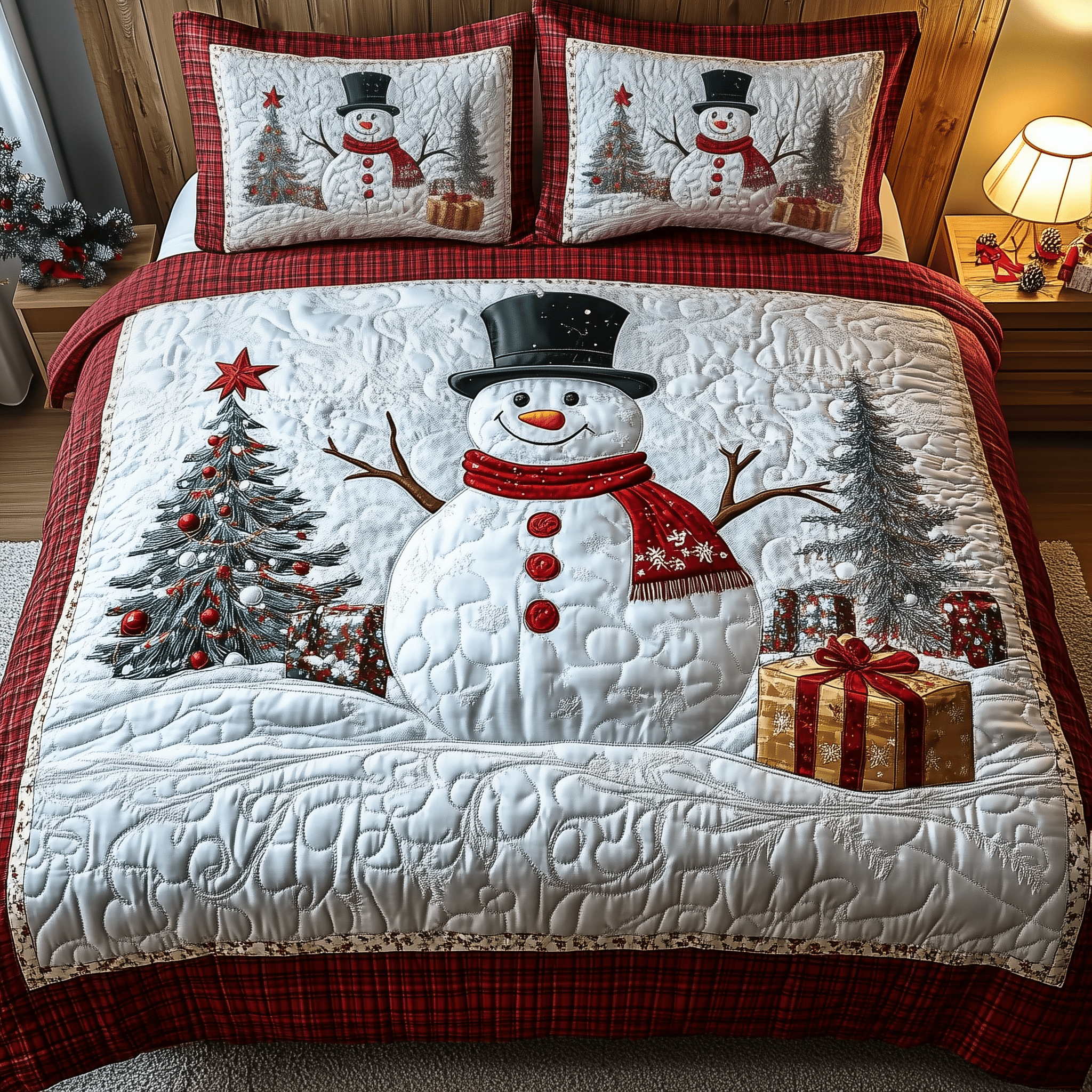 Happy Snowman Quilted Bedding Set Good Christmas Gifts For Girlfriend - Bancroftclothings