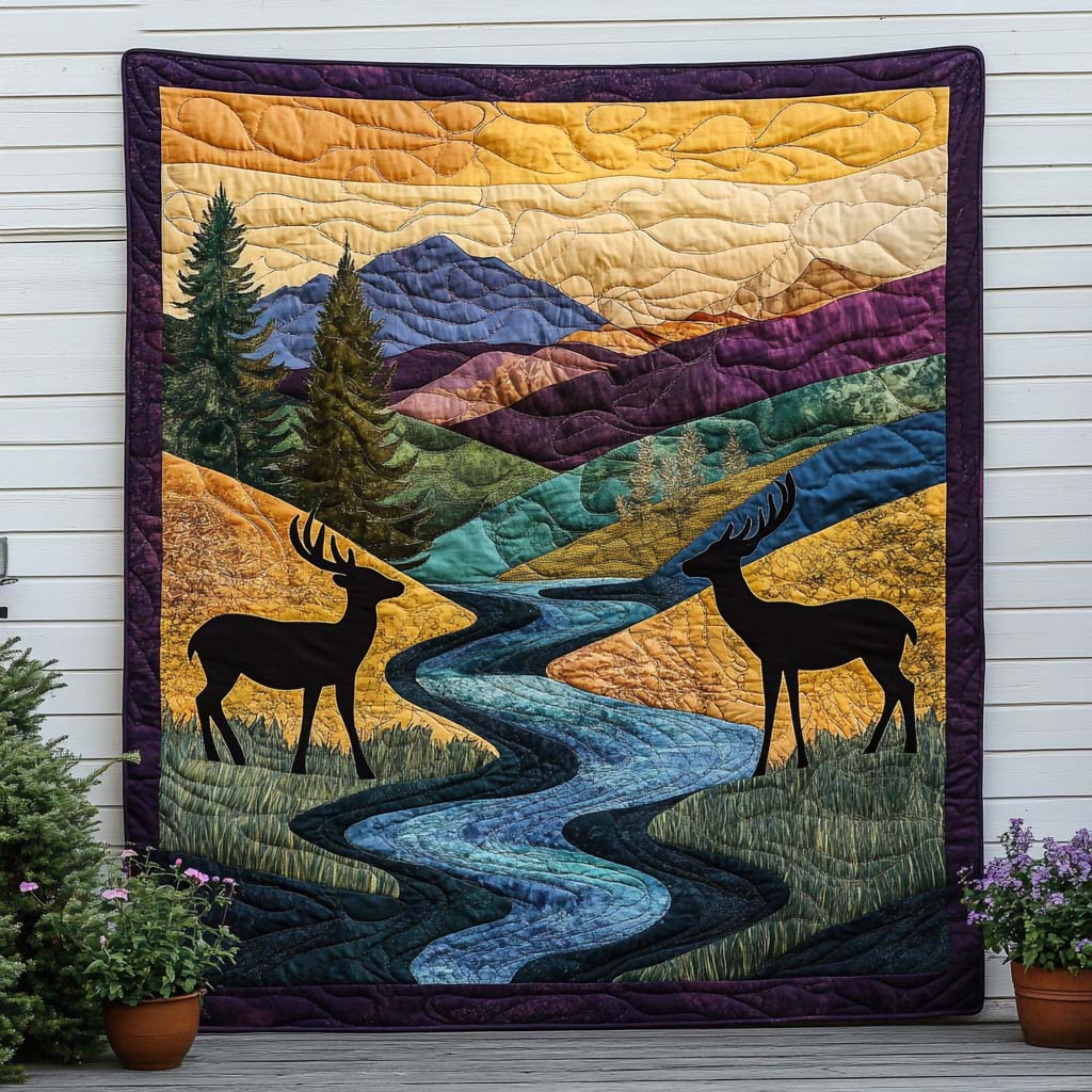 Harmony With Deer Quilted Blanket Bedroom Decor Christmas Gifts For Deer Lovers - Bancroftclothings