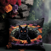 Haunted Eyes Quilted Pillow Case Holiday Pillow Case Weird Gifts For Cat Lovers - Bancroftclothings