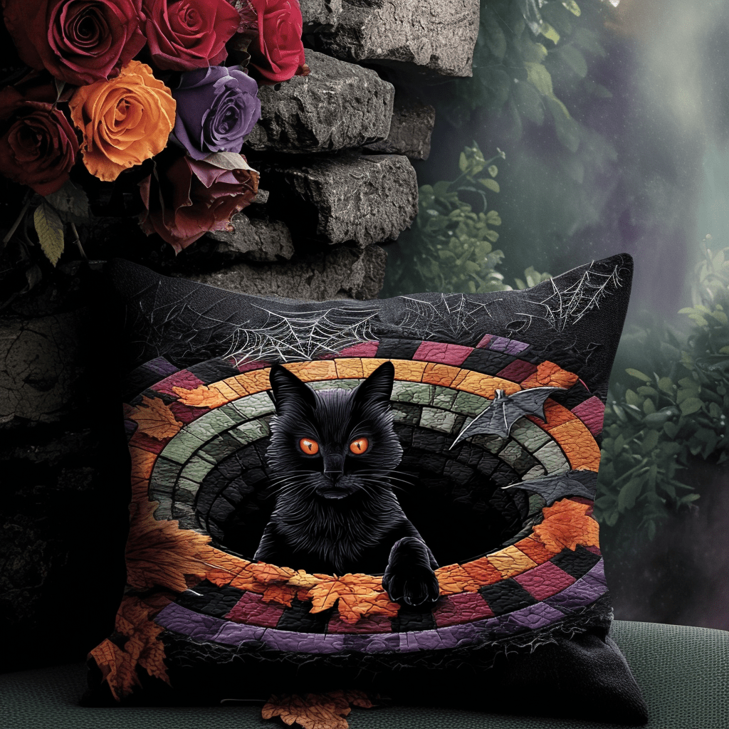 Haunted Eyes Quilted Pillow Case Holiday Pillow Case Weird Gifts For Cat Lovers - Bancroftclothings